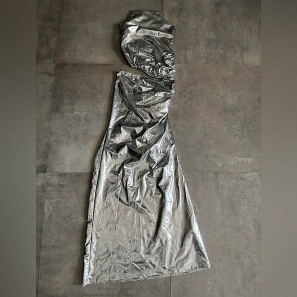 Metallic Pu High Neck Cut Out Maxi Dress | 6 - Picture 4 of 7